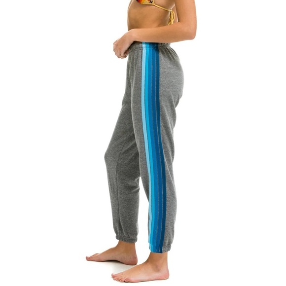 Aviator Nation Pants - Aviator Nation - 5 Stripe Sweatpants Heather Gray and Blue Medium